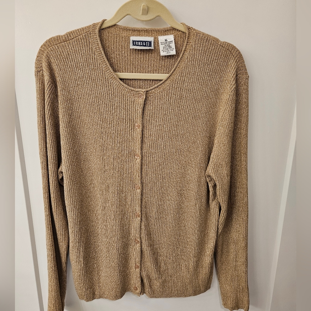 Erika & Co. Cotton Acrylic Blend Cardigan - NWOT - Tan - XL